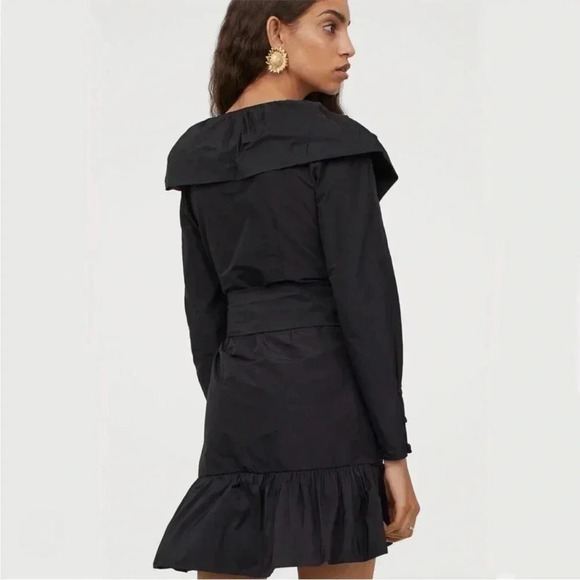 SANDRA MANSOUR X H&M Black Mini Ruffled Wrap Taffeta Dress Long Sleeve XXL - Picture 2 of 14